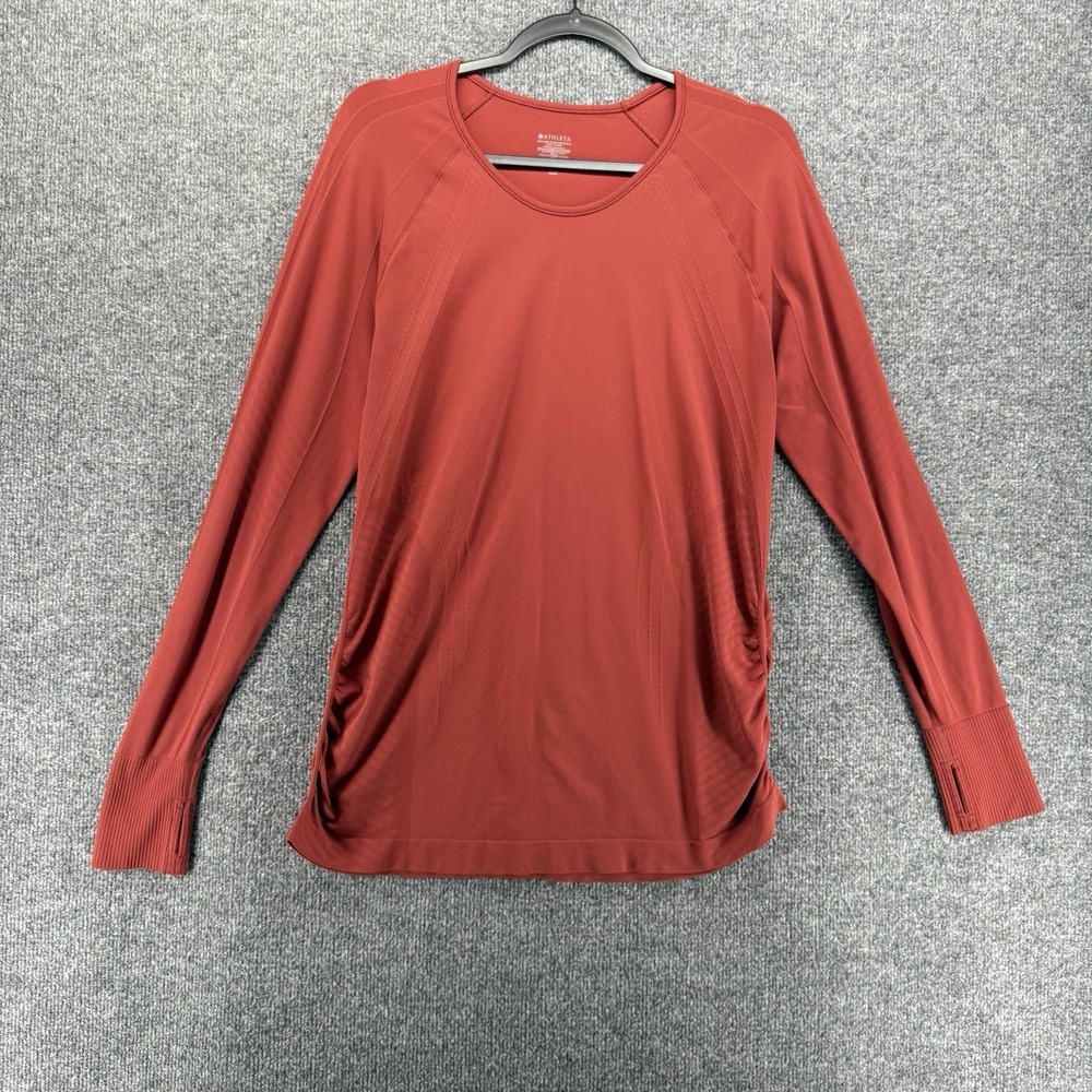Athleta Top Womens XL Rust Speedlight Ruched Side Long Sleeve Athleisure Yoga